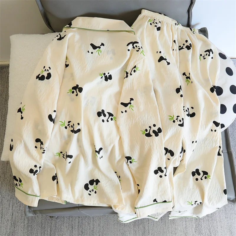 Cute Print Women's Pajamas Set Long Sleeve Tops and Pants Loungewear