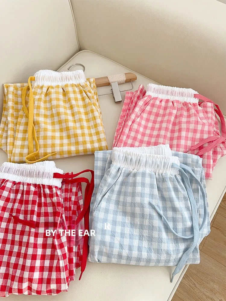 Cotton Flannel Wide Leg Leisure Pants Elastic Waist