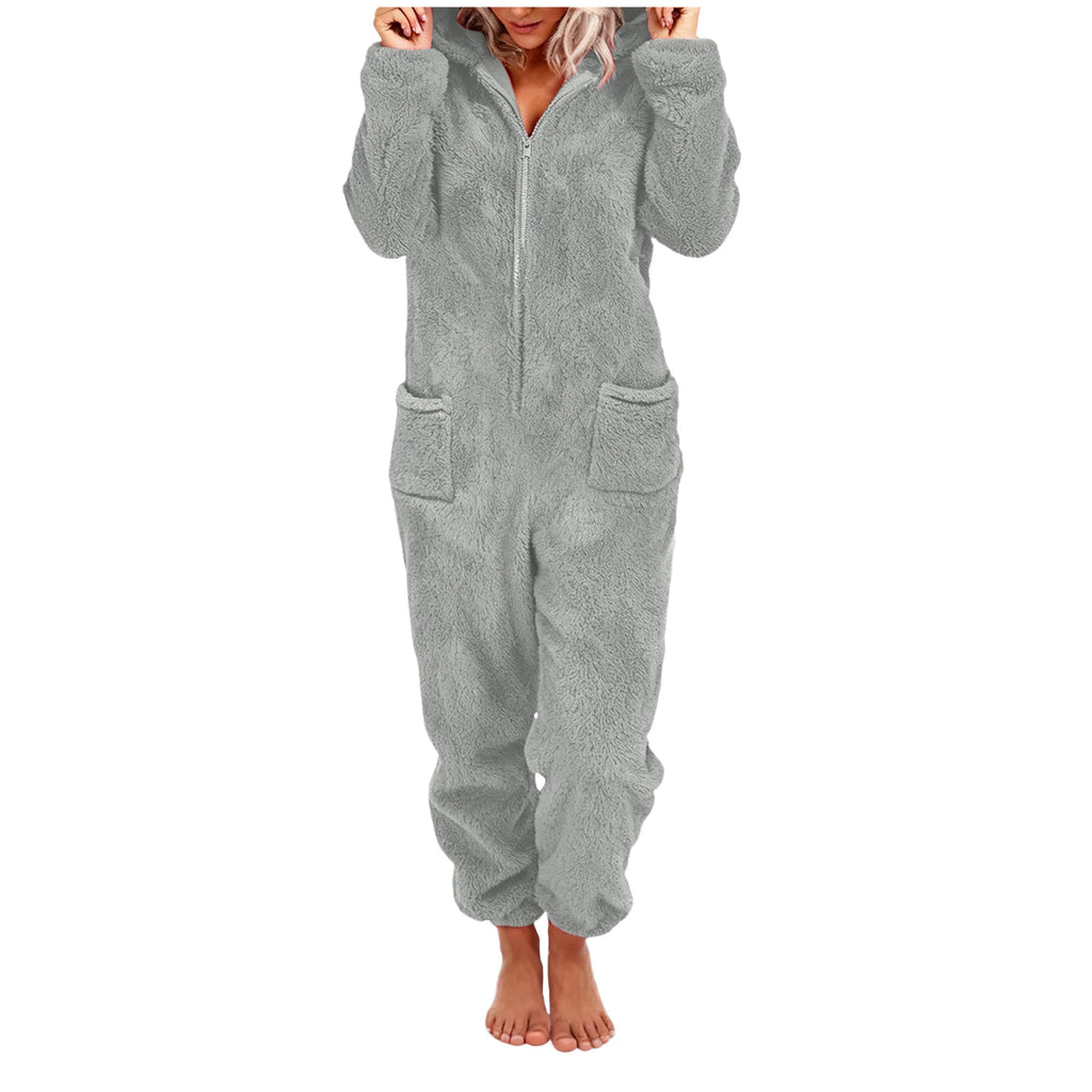One-Piece Hooded Warm Flannel Long Sleeve Thickened Romper