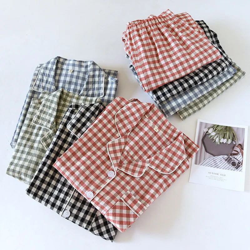 Cotton 100% Plaid Long Sleeve Two Piece Pajama Set