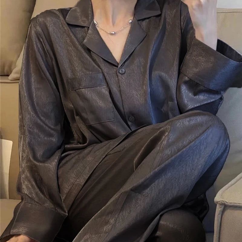 Women's Cardigan Two-pieces Set Silk Soft Sleepwear