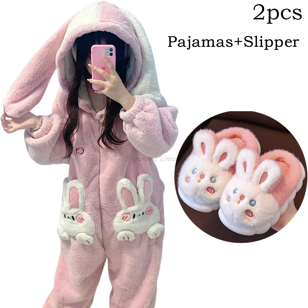 Kawaii Velvet Cute Rabbit Kigurumi Unicorn Cartoon Hooded Onesies