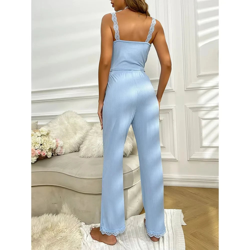 Lace Trim Set Casual Homewear