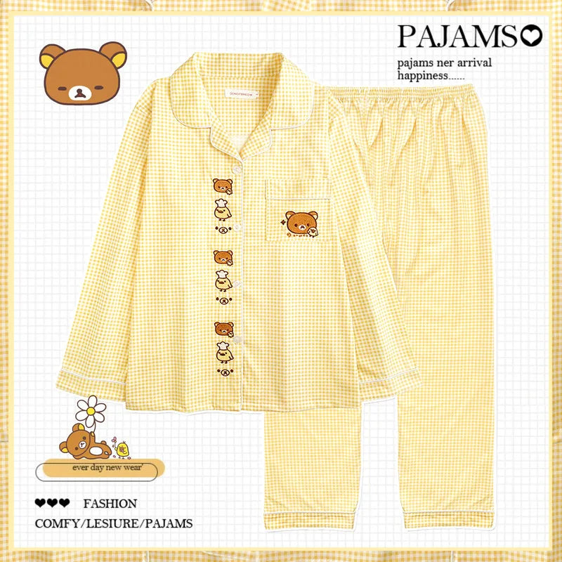 Rilakkuma Yellow Plaid Cute Long-sleeves & Trousers
