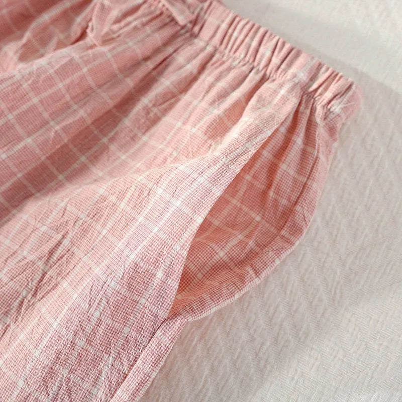 Women's Bottoms Pajamas 100% Cotton Knitted Soft Pants Loose Thin With Pockets