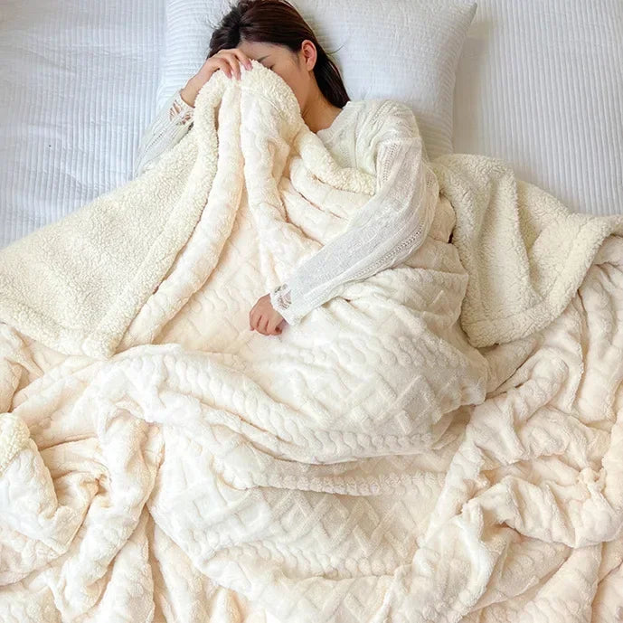 Soft Woolen Blanket for Bedding and Sofa Warm Lamb Velvet Flannel Cover Blanket