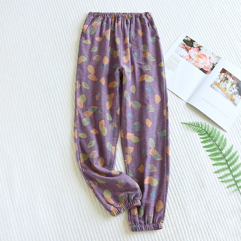 Jacquard Cute and Fresh Flower Pants 100% Cotton Loose Closing Home Pants