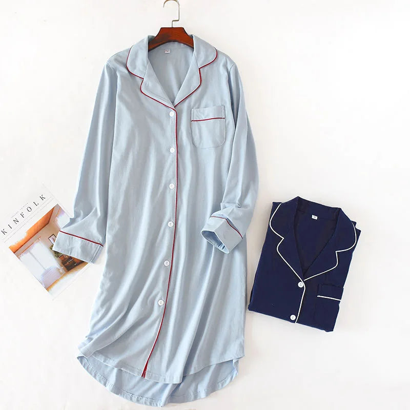 Cotton Knitted Long Sleeved Sleeping Cardigan Shirt Dress