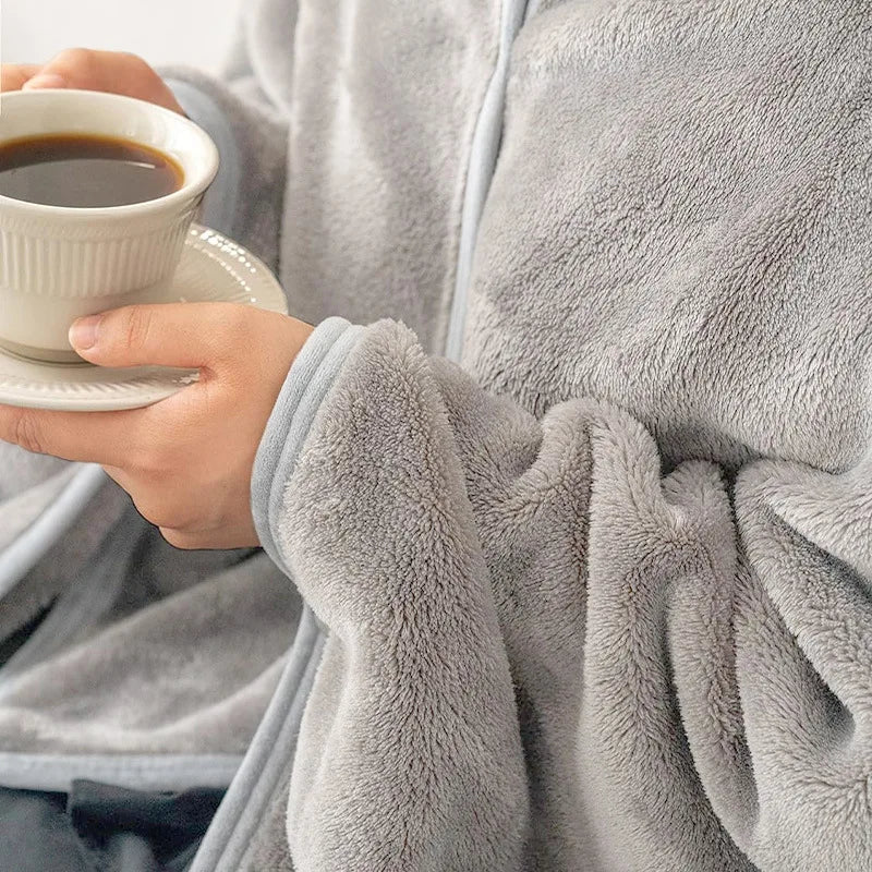 Shawl Blanket Pillow 2-in-1 with Sleeves  Wearable Adult Snuggie Coat Poncho