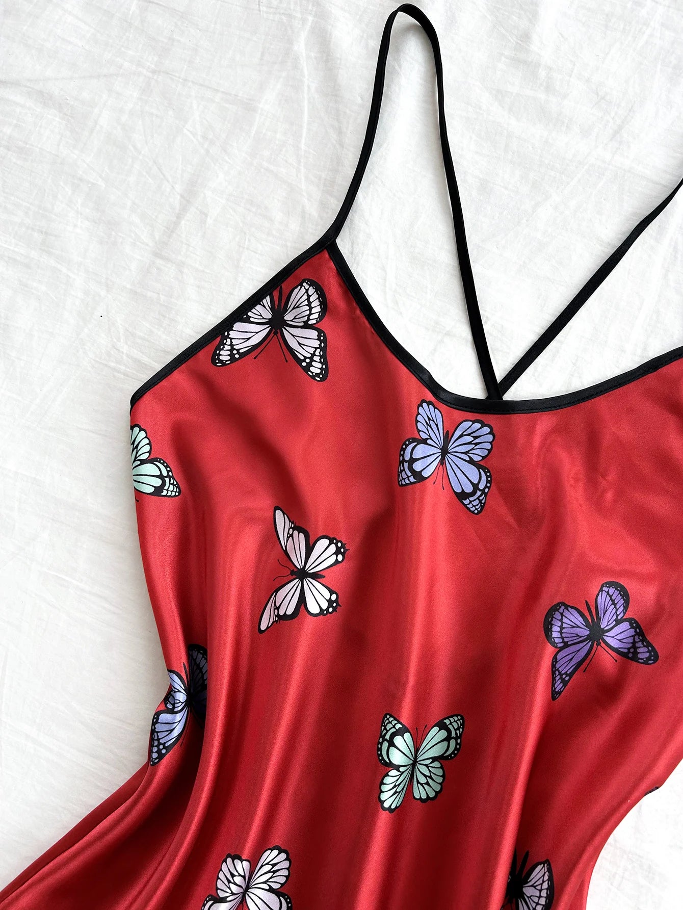 Silk Stain Butterfly Printed Slip Sexy Backless Nightdress