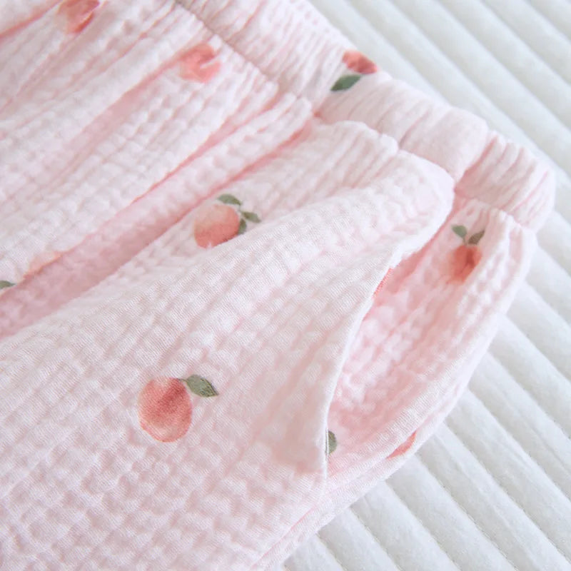 Short-sleeved Short Two-piece Set 100% Cotton Crepe V-neck