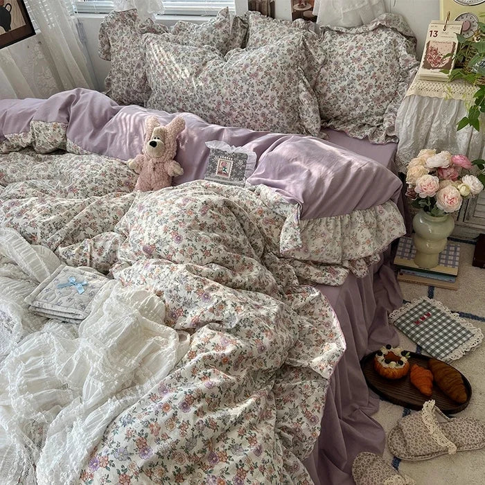 Princess Style Floral Ruffles Bedding Set Skin-friendly Soft Duvet Cover Set Bed Sheet Or Bed Skirt Pillowcases