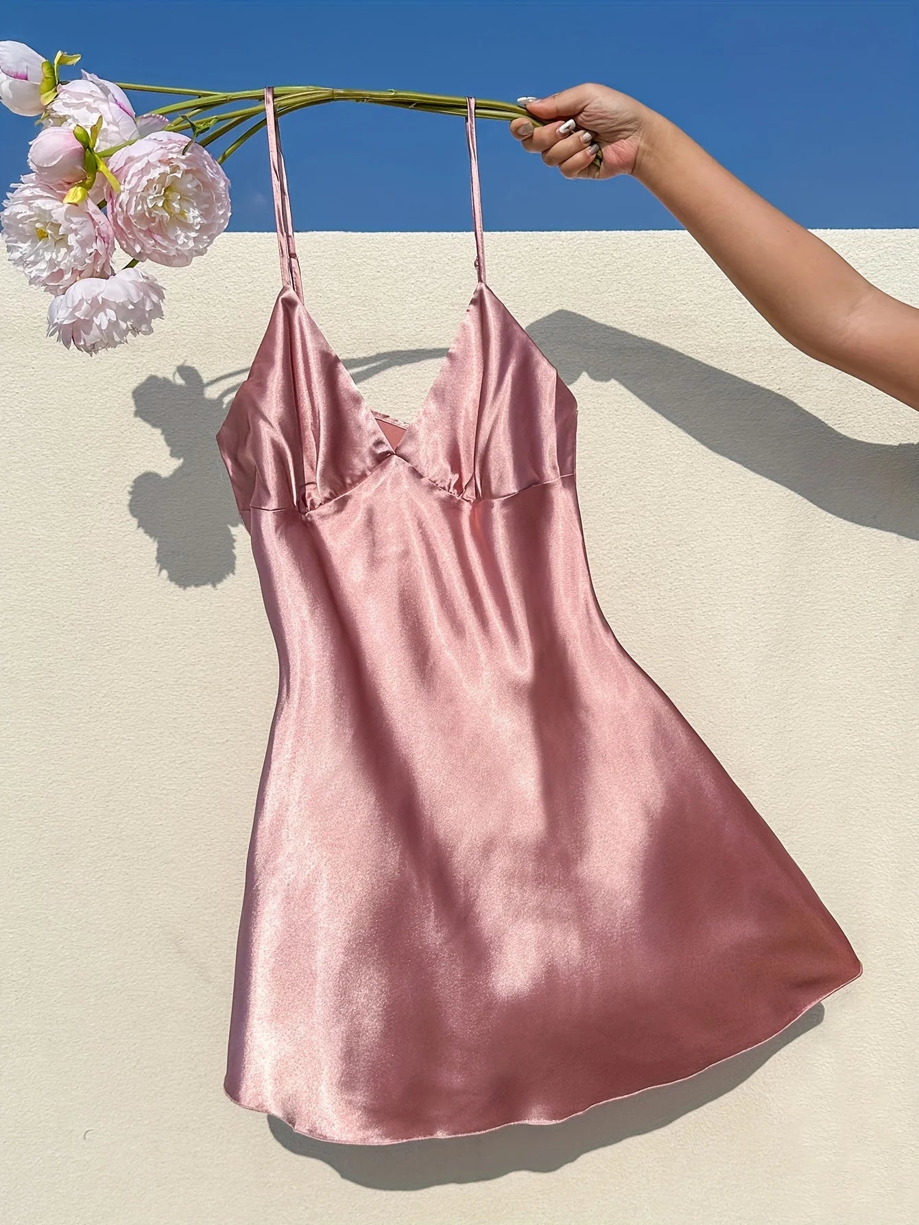 Satin Slip Dress Elegant Slim Strap Nightgown