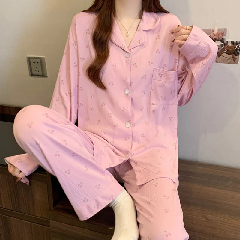 Cutie Long Sleeve Top & Elastic Waist Pants Pajamas Set