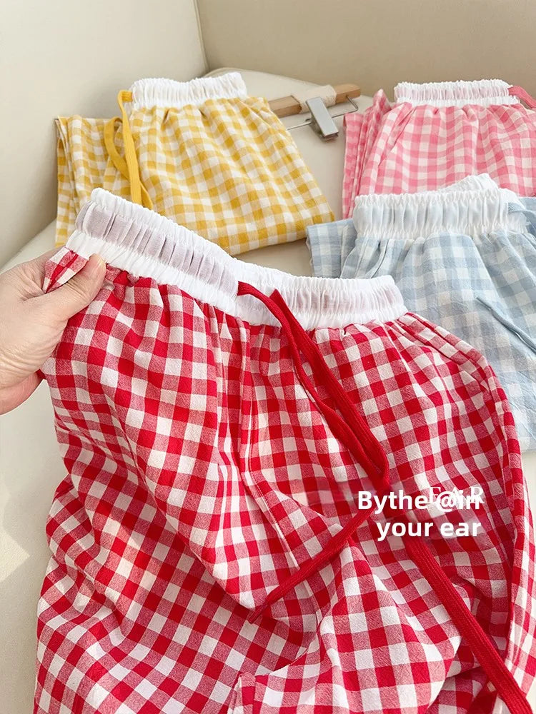 Cotton Flannel Wide Leg Leisure Pants Elastic Waist