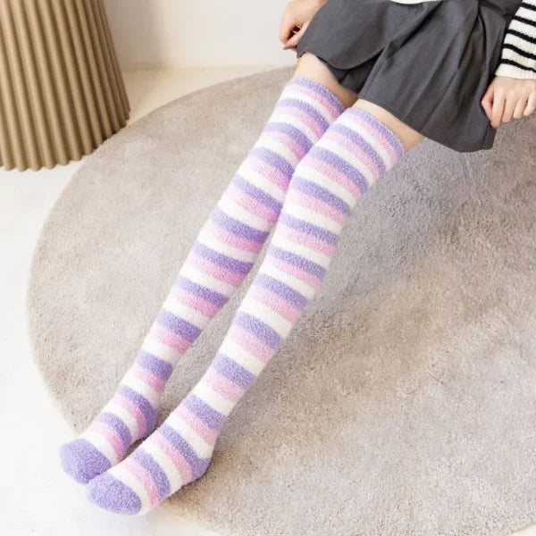 Fuzzy Fleece Over Knee Socks Plush Cozy Lined Terry Socks
