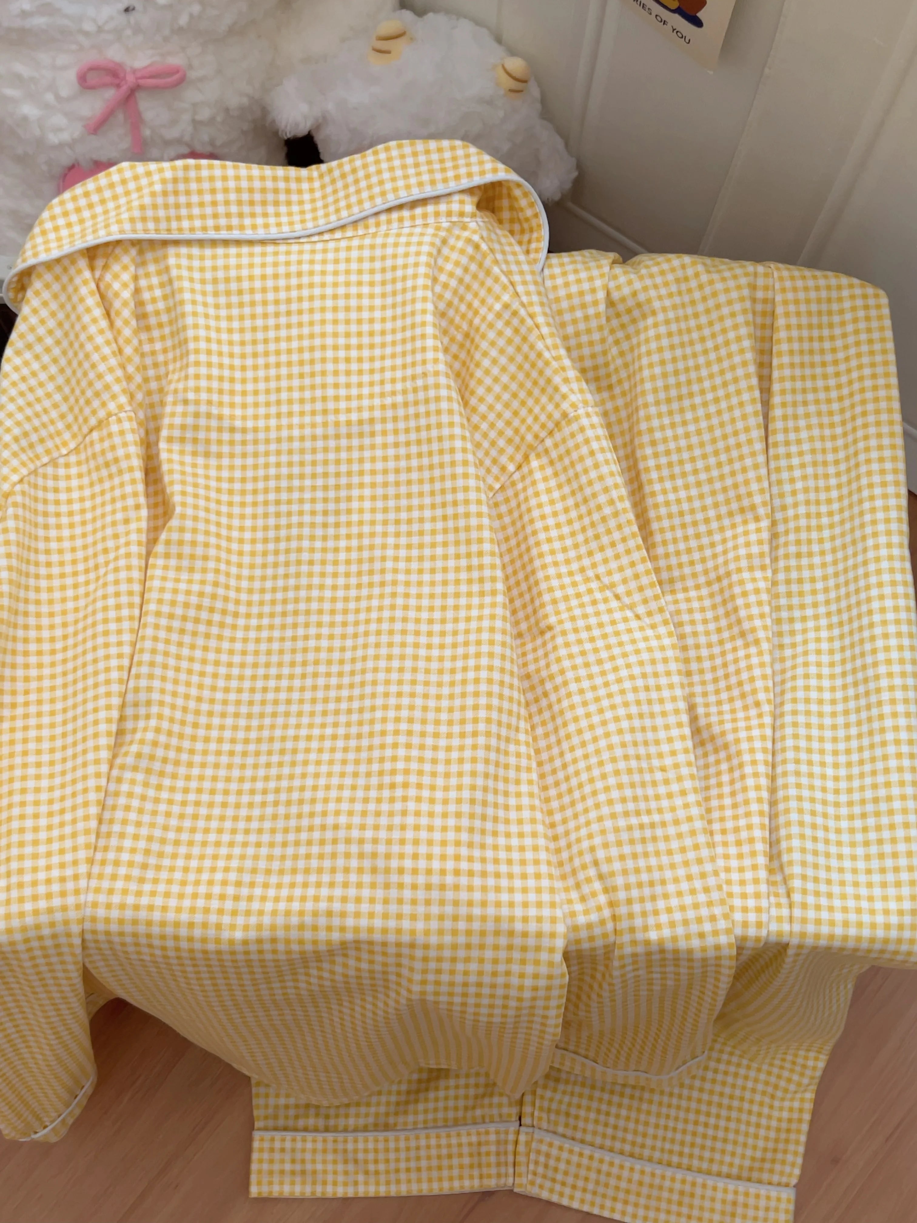 Rilakkuma Yellow Plaid Cute Long-sleeves & Trousers