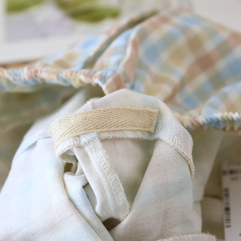 Women's Sleeper Pants 100% Gauze Pants Checkered Casual Loose Home Pants