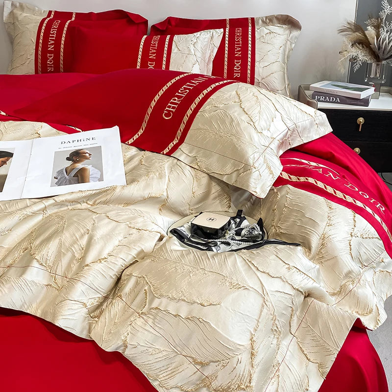 Light Luxury 100% Pure Cotton Four-piece Set Embroidery Quilt Cover Sheet Pillowcases Home Textile Bedding Set