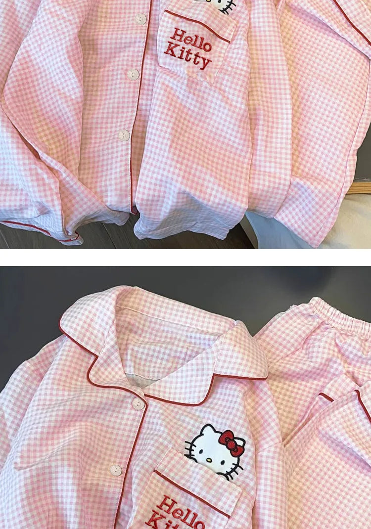 Hello Kitty Kuromi Anime Kawaii Cartoon Loose Sleepwear Pajamas Sets