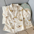 Embroidery Lapel Neck Elastic Waist Short Design Pajamas Set