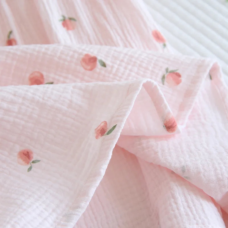 Short-sleeved Short Two-piece Set 100% Cotton Crepe V-neck