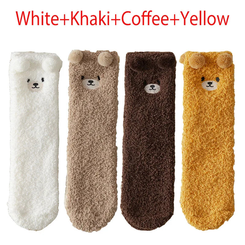 Kawaii 3D Bear Cute Animal Thick Fleece Fuzzy Socks