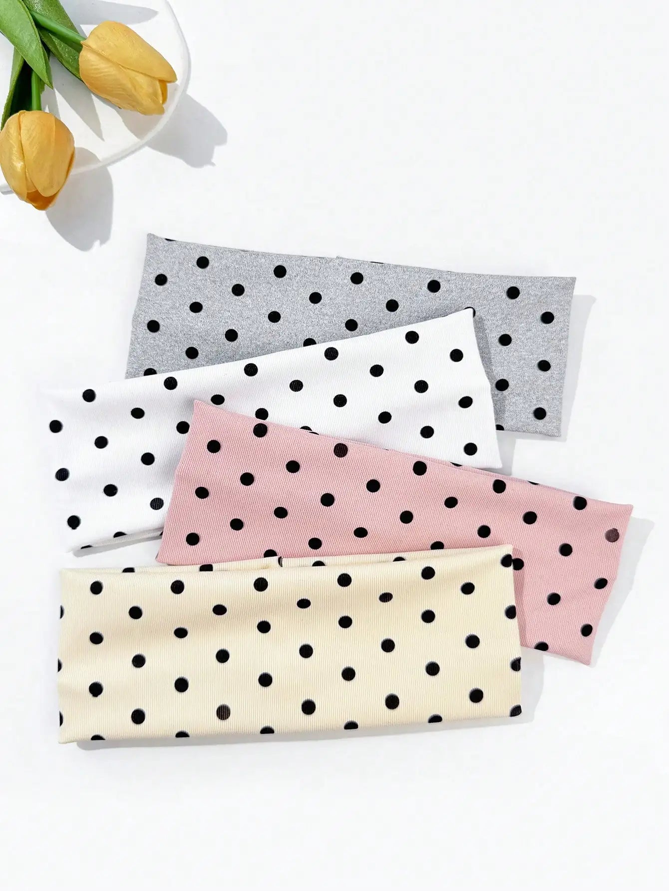 Ladies Polka Dot Print Wide-Edge Elastic Hair Band Face Makeup Sports Headband 4pcs/set