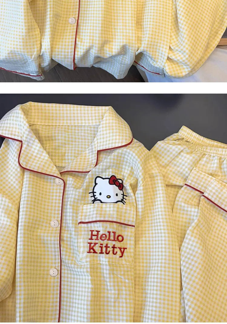 Hello Kitty Kuromi Anime Kawaii Cartoon Loose Sleepwear Pajamas Sets