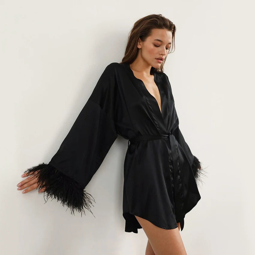 Satin Sexy Mini Long Sleeve Loose Dress