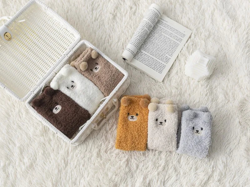 Kawaii 3D Bear Cute Animal Thick Fleece Fuzzy Socks