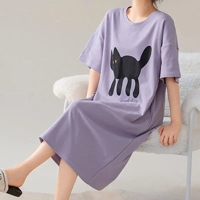 Summer Women Short Sleeves Sleep-shirt Casual Dress