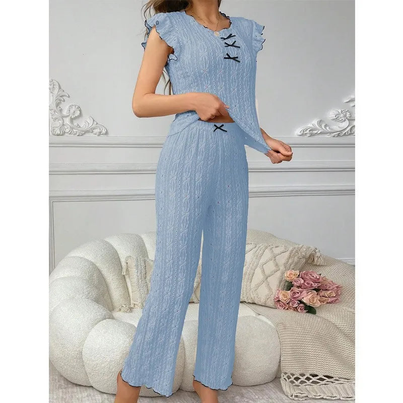 Cute High-end Lace Texture Pajama Set