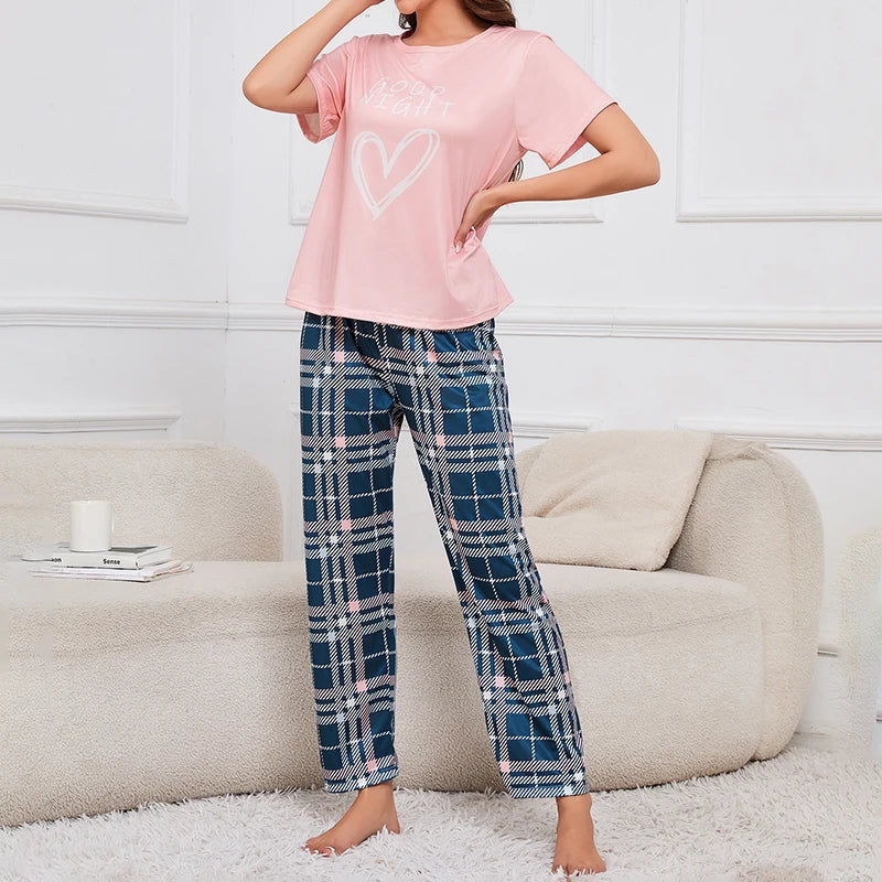 Soft Cozy Short Sleeve Tops & Shorts and Pants Sleepwear 3 Piece