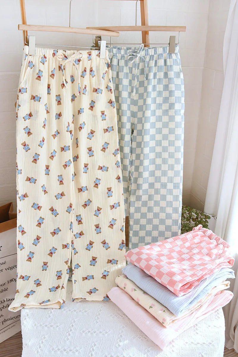 Pajamas Pants 100% Cotton Loose Casual Straight Trousers Sleep Pants