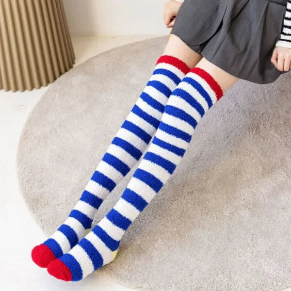 Fuzzy Fleece Over Knee Socks Plush Cozy Lined Terry Socks