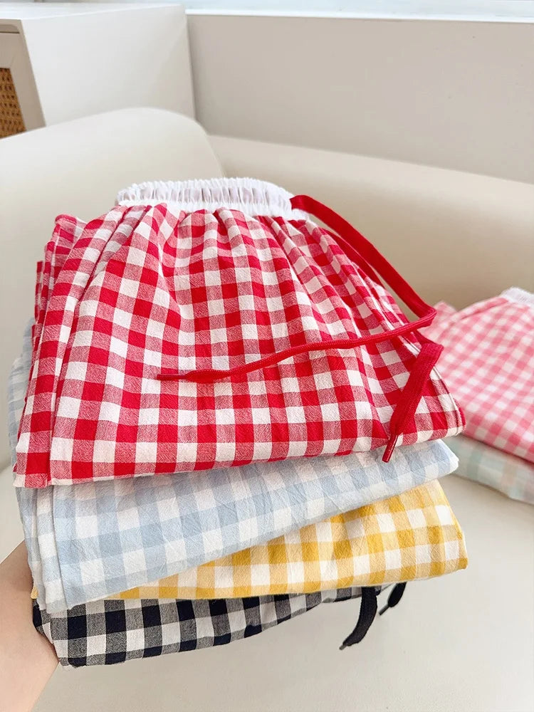 Cotton Flannel Wide Leg Leisure Pants Elastic Waist