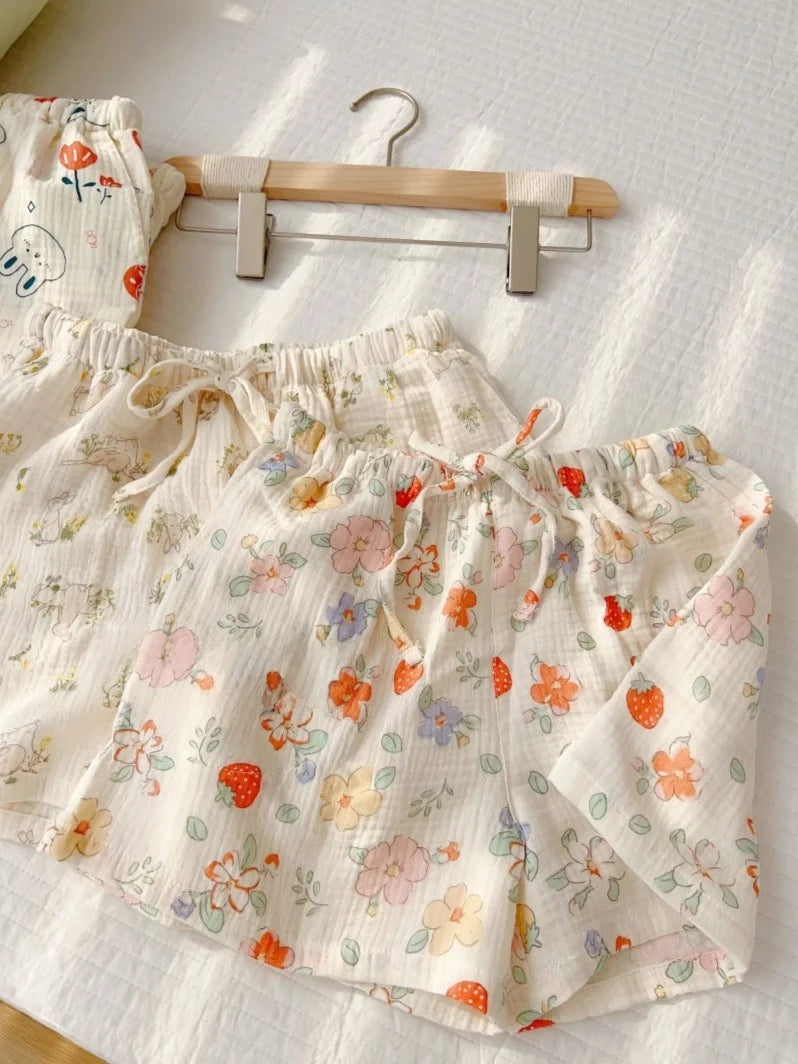 Thin Pure Cotton Bubble Cotton Gauze Sweet Loose High Waist Full Cotton Shorts