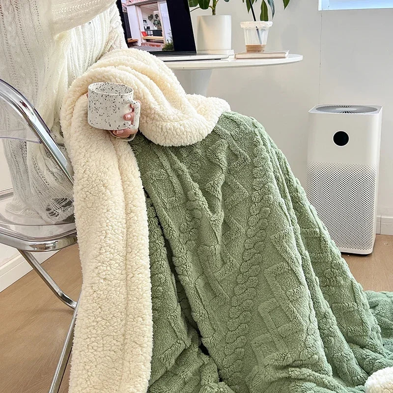 Soft Woolen Blanket for Bedding and Sofa Warm Lamb Velvet Flannel Cover Blanket