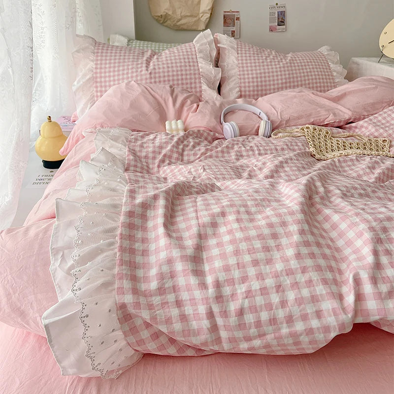 Three Piece Sheet Set Plaid Duvet Cover Set Comfortable Bedding Bedspread for All Season