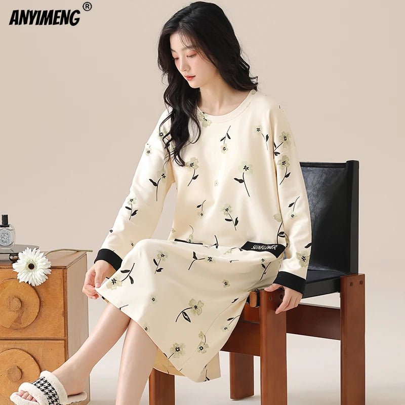 Women Long Nightgowns Pullover Loose Bra Padded Cotton Sleepshirt