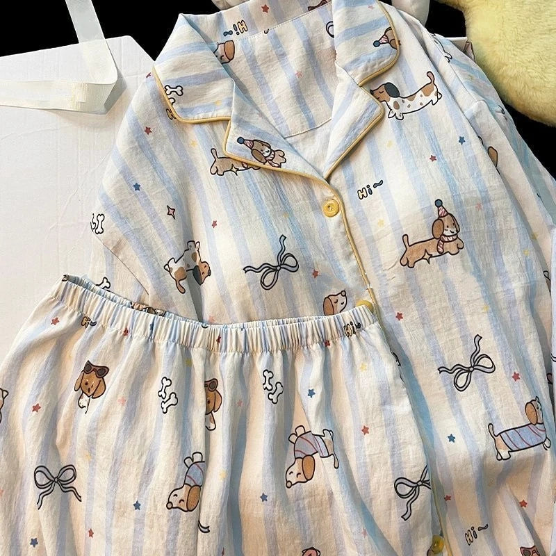 Sweet Cartoon Print Harajuku Style Cute Fashion Two-piece Set