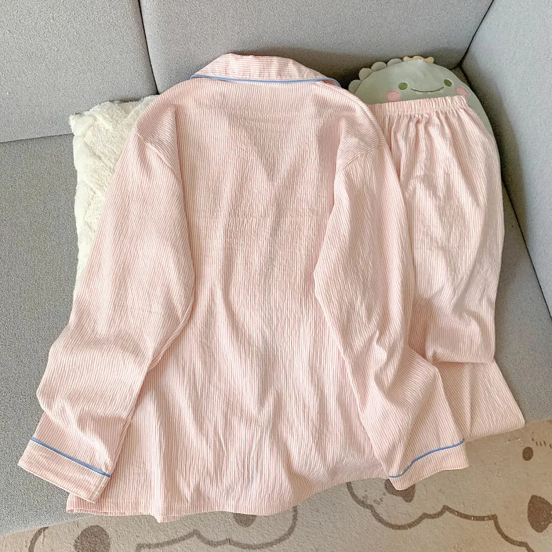 Cloud Soft Cotton ong-Sleeved Top with Long Trousers Sweet and Cute Pajama Set