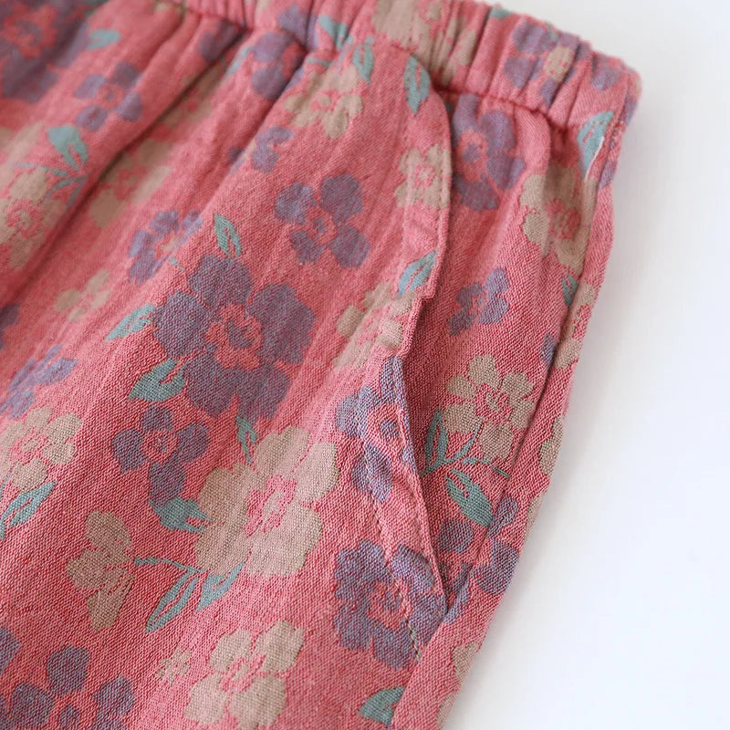 Jacquard Cute and Fresh Flower Pants 100% Cotton Loose Closing Home Pants