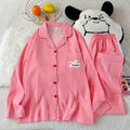 Embroidery Letter Striped Rabbit Print Long Sleepwear Two-piece Women's Pajamas