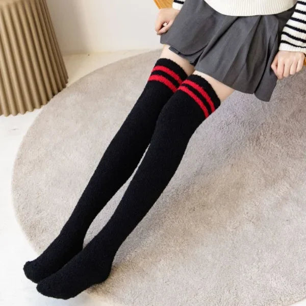 Fuzzy Fleece Over Knee Socks Plush Cozy Lined Terry Socks