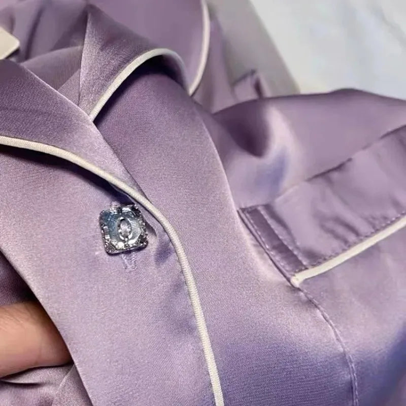 Silk Diamond Clasp Two Piece Set Elegance Women's Pajamas