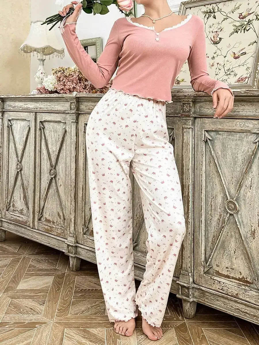 Femme Long Sleeve T-shirt with Long Trouses Set Loungewear