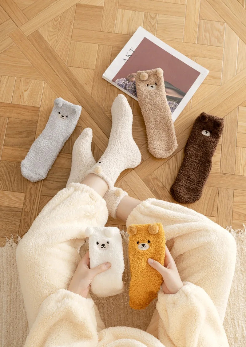 Kawaii 3D Bear Cute Animal Thick Fleece Fuzzy Socks