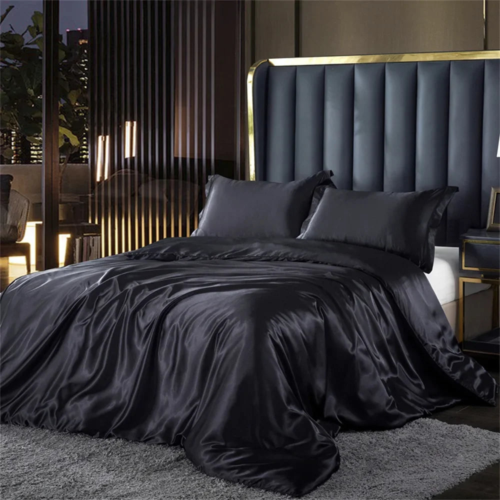 Luxury Silk Bedding Set with Duvet Cover Bed Sheet Pillowcases Satin